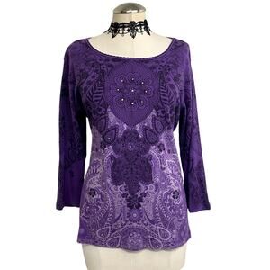 VTG Y2K Katie Marie Sequin Purple Grunge Whimsigoth Boho Paisley Long Sleeve M